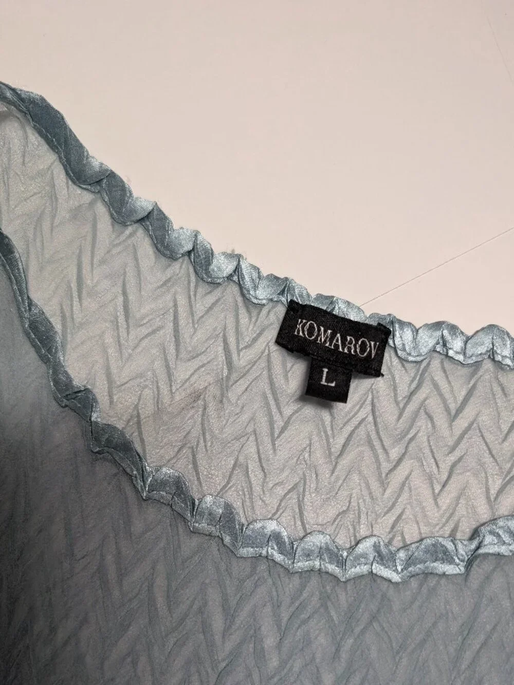 Komarov Asymmetrical Silk Midi Dress Size Large Pastel Blue Formal Sheer - Picture 16 of 16
